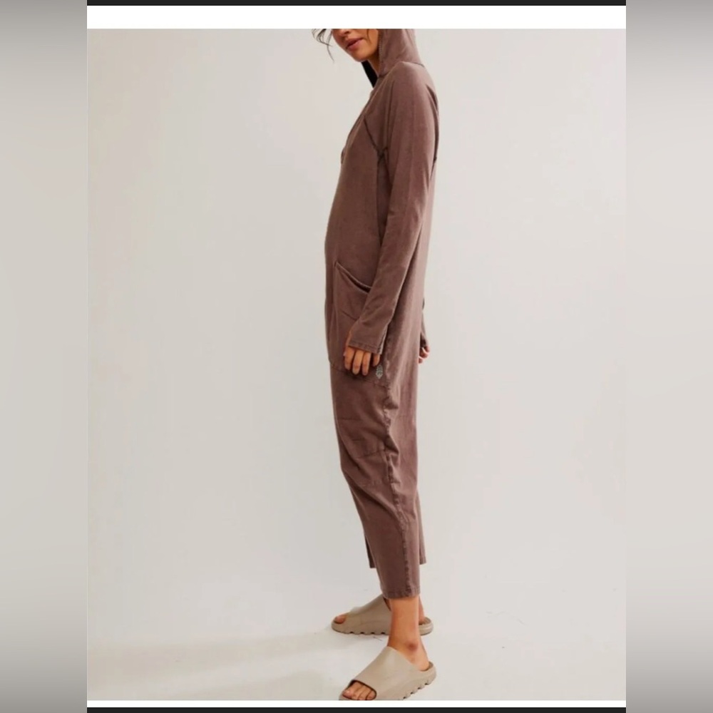 NWT Movement by Free People Brown V-Neck Jumpsuit Romper w/ Hoodie - Picture 2 of 6